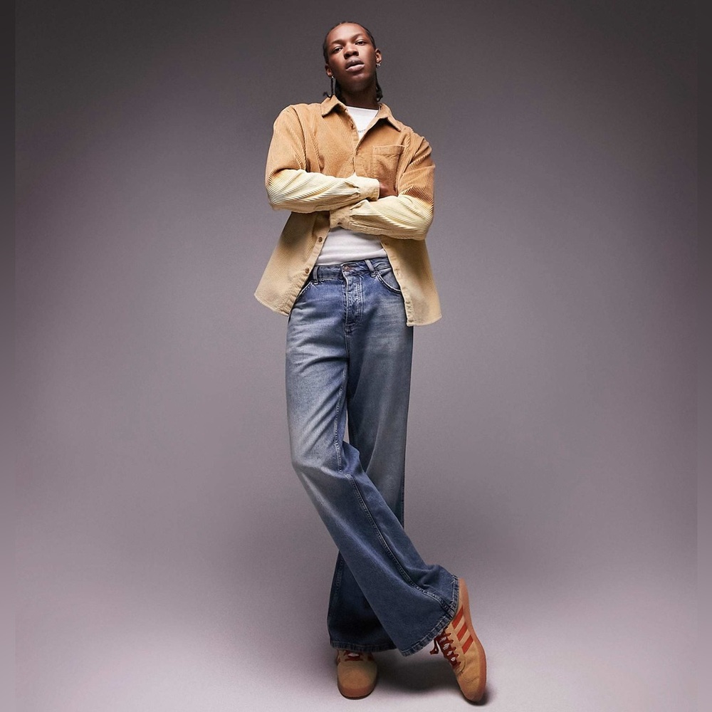 Topman Bleached Cord Shirt in Tobacco Brown